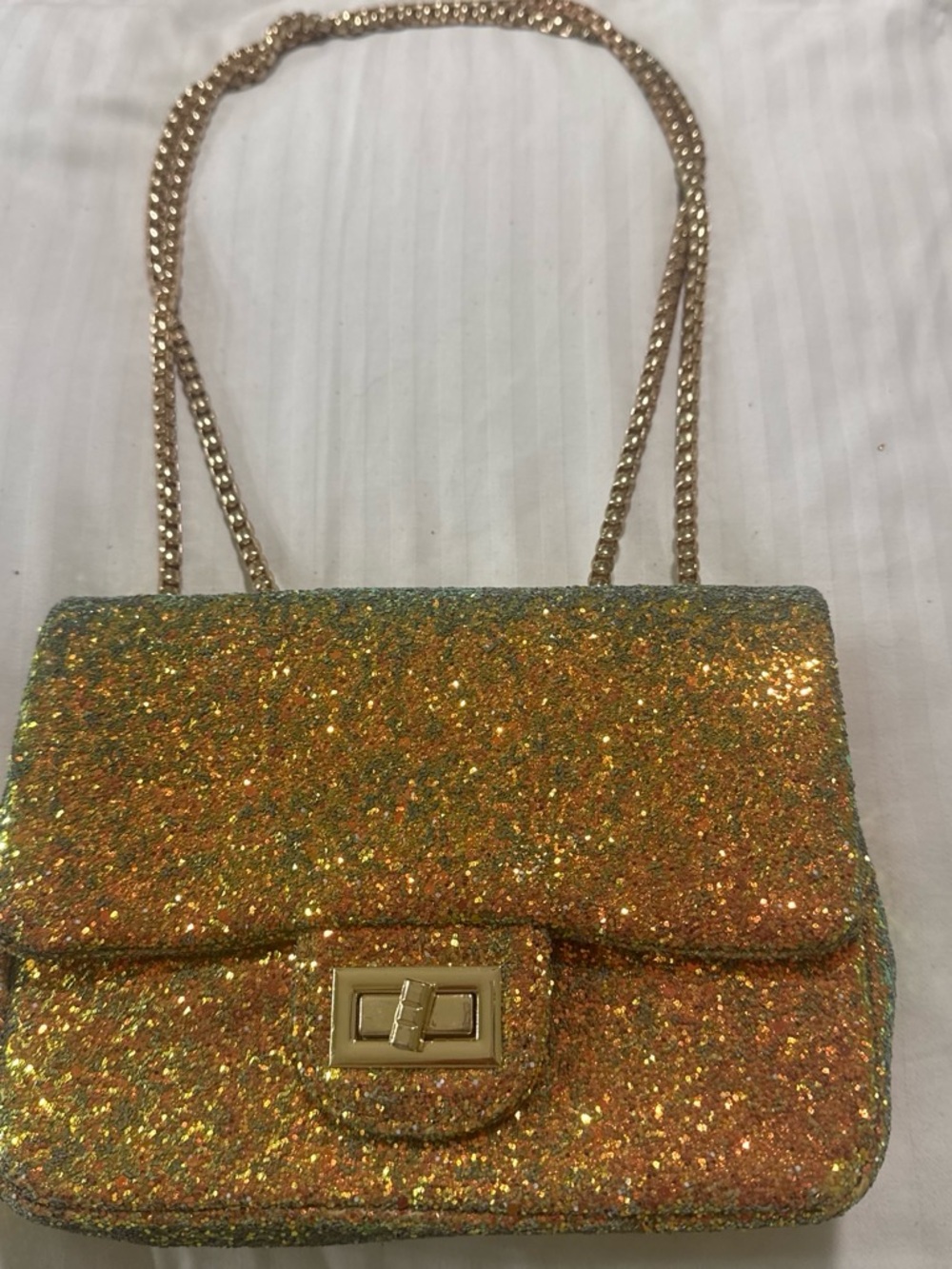 Gold Glitter Chain-Strap Crossbody Bag